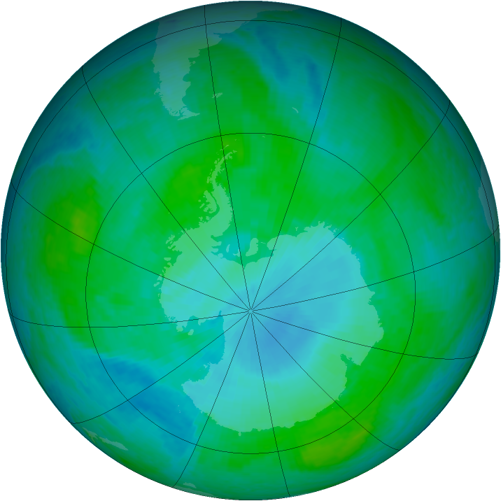 Antarctic ozone map for 14 January 2002